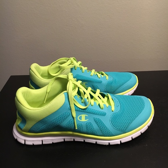 blue and yellow tennis shoes